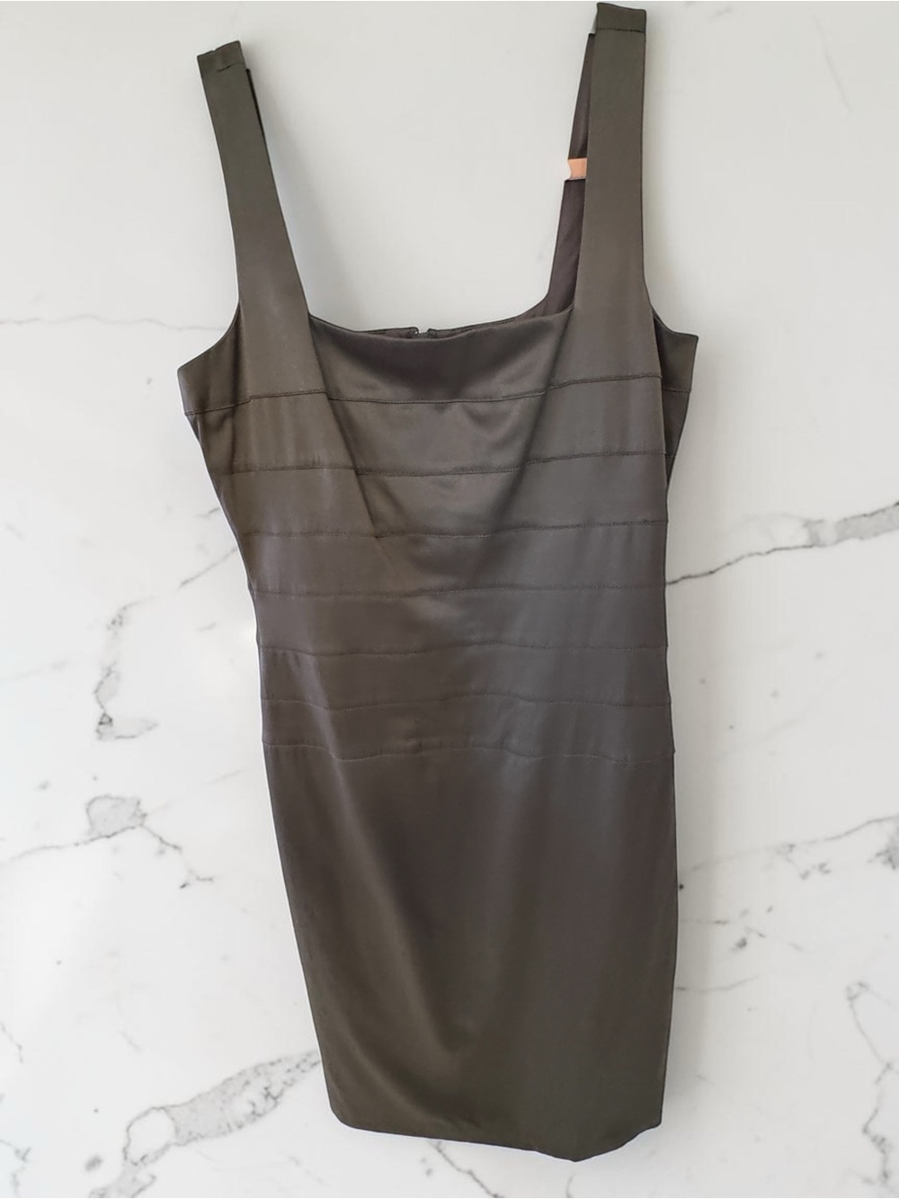 Bisou Bisou Gray Strappy Midi Sheath Dress SZ 6